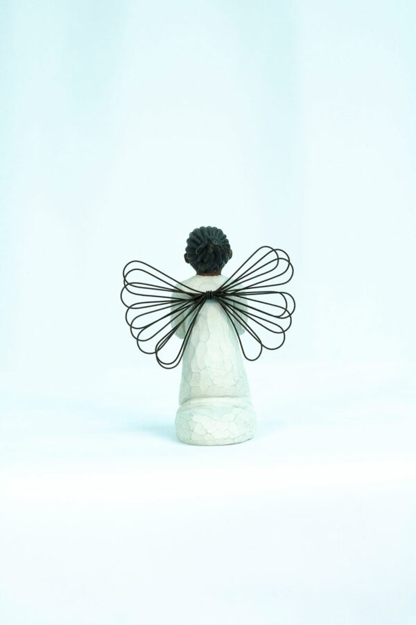 angel figurine with wire wings, praying hands, back