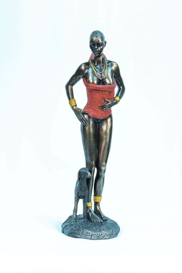 figurine, dinka lady with lamb, front