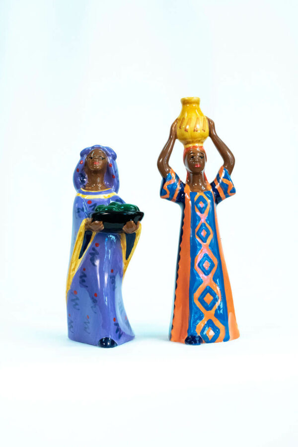 Nairobi women salt and pepper shakers, front view