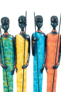 figurine, four village women with walking sticks, closeup