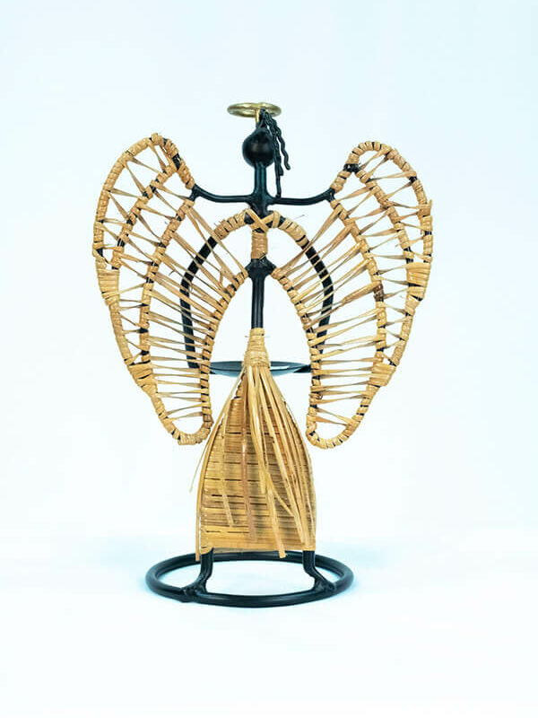 angel wicker art candleholder, back